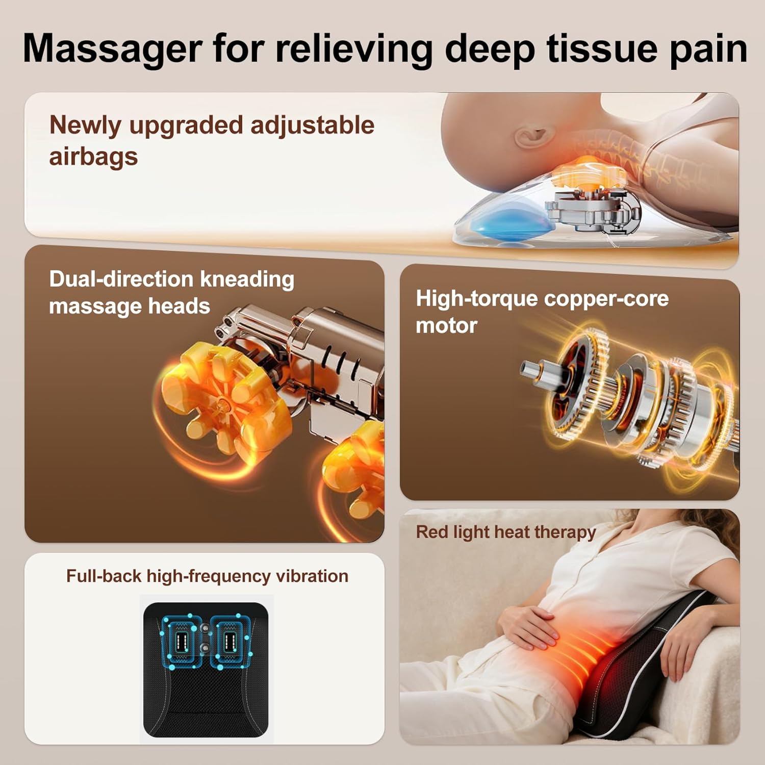 Back and Neck Massager for Pain Relief Deep Tissue, Shiatsu Neck Massager with Heat, 3D Kneading Massage Pillow with 20 Massage Heads for Neck, Shoulder, Back, Waist, Leg, Gifts for Men Women