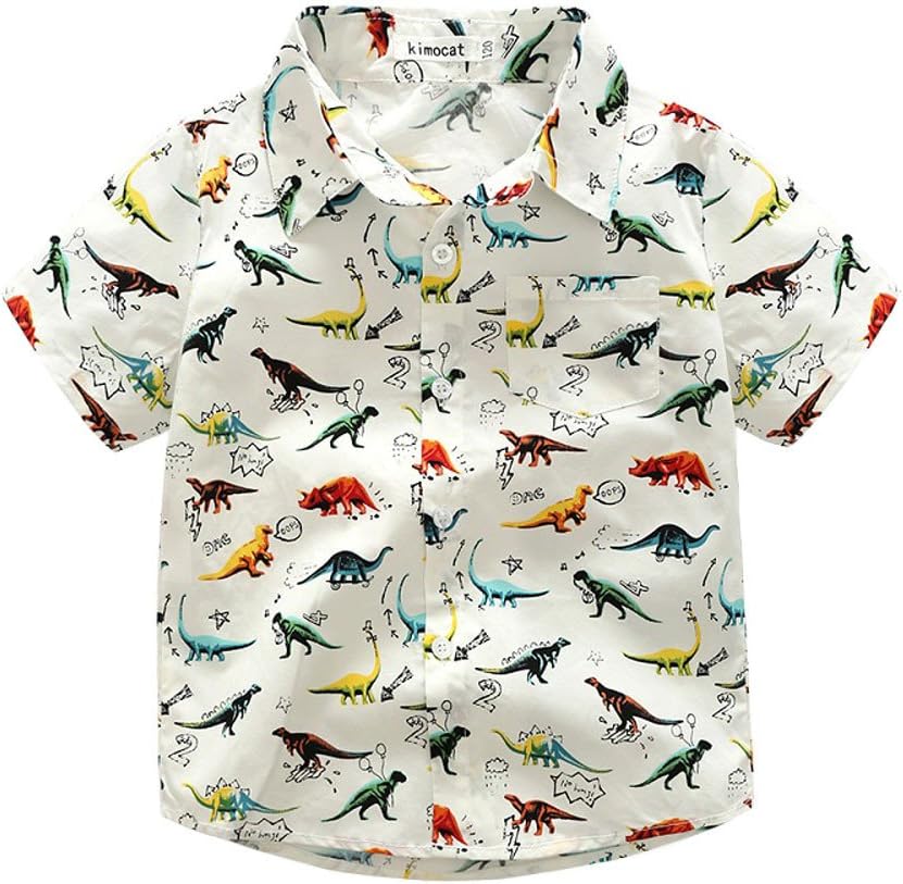 Boys Summer Short Sleeve Cartoon Dinosaur Printed Lapel T-Shirt Kids Polo Shirt Shorts Sleeve Pullover Sweatshirts 2-7 Years Old