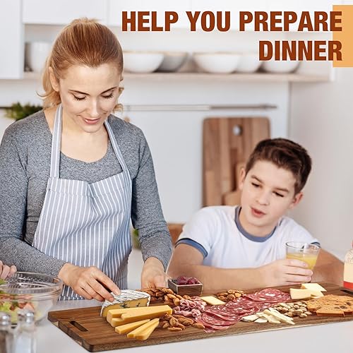 Miniatura 6 de Skylety 4 piezas de 35.4 pulgadas de madera de acacia tabla para servir queso con asas, tabla grande de charcutería, tabla de cortar de madera para