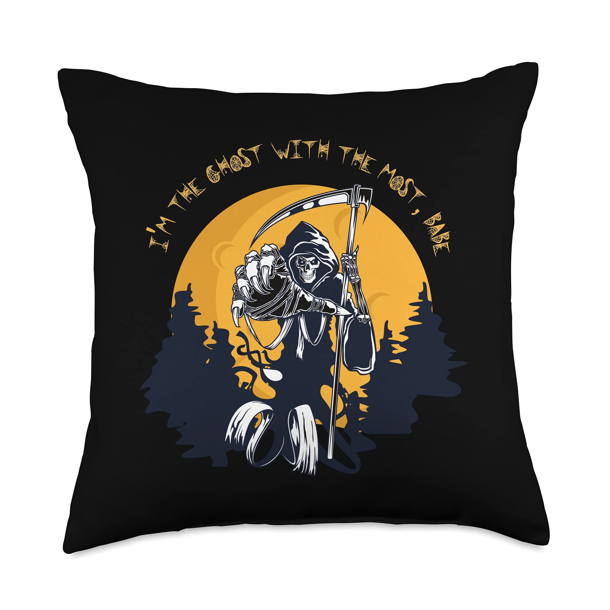 DasDirkDesign I'm the Ghost with The Most, Babe Halloween Reaper Fun Throw Pillow, 18x18, Multicolor