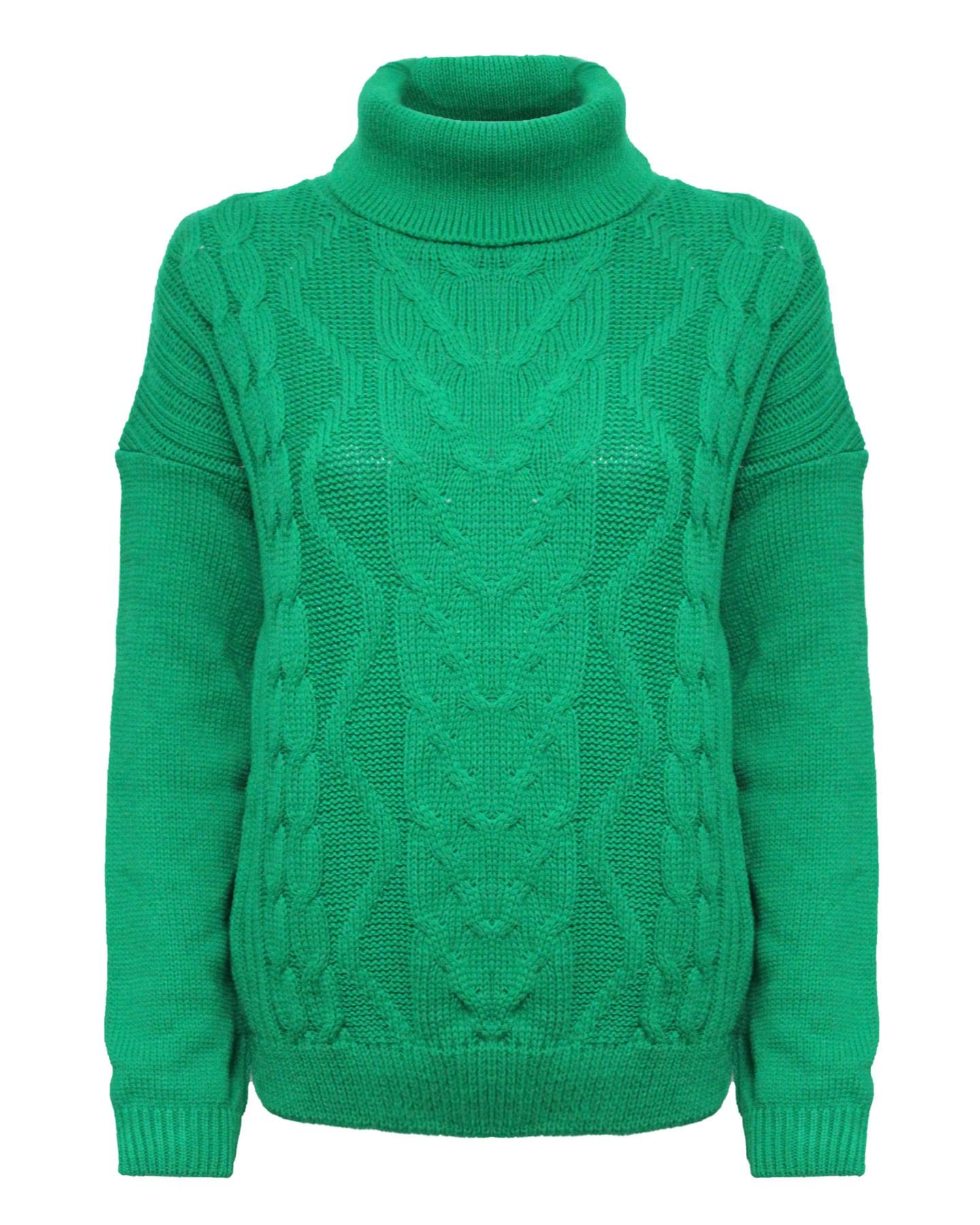 Generation Fashion Women's Green New Knitted Ribbed Polo Turtle Neck Cable Knit Jumper Sweater Pullover[,26]