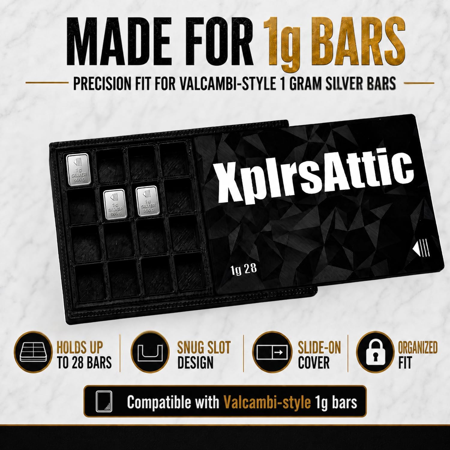 1 Gram Bullion Bar Holder Case - 28-Slot Valcambi-Style CombiBar Storage Wallet for Gold Silver Platinum Bars, Stacker Organizer (Case Only)