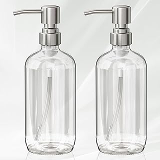AmazerBath Soap Dispenser, 2 Pack Glass Soap Dispenser with Pump Stainle...