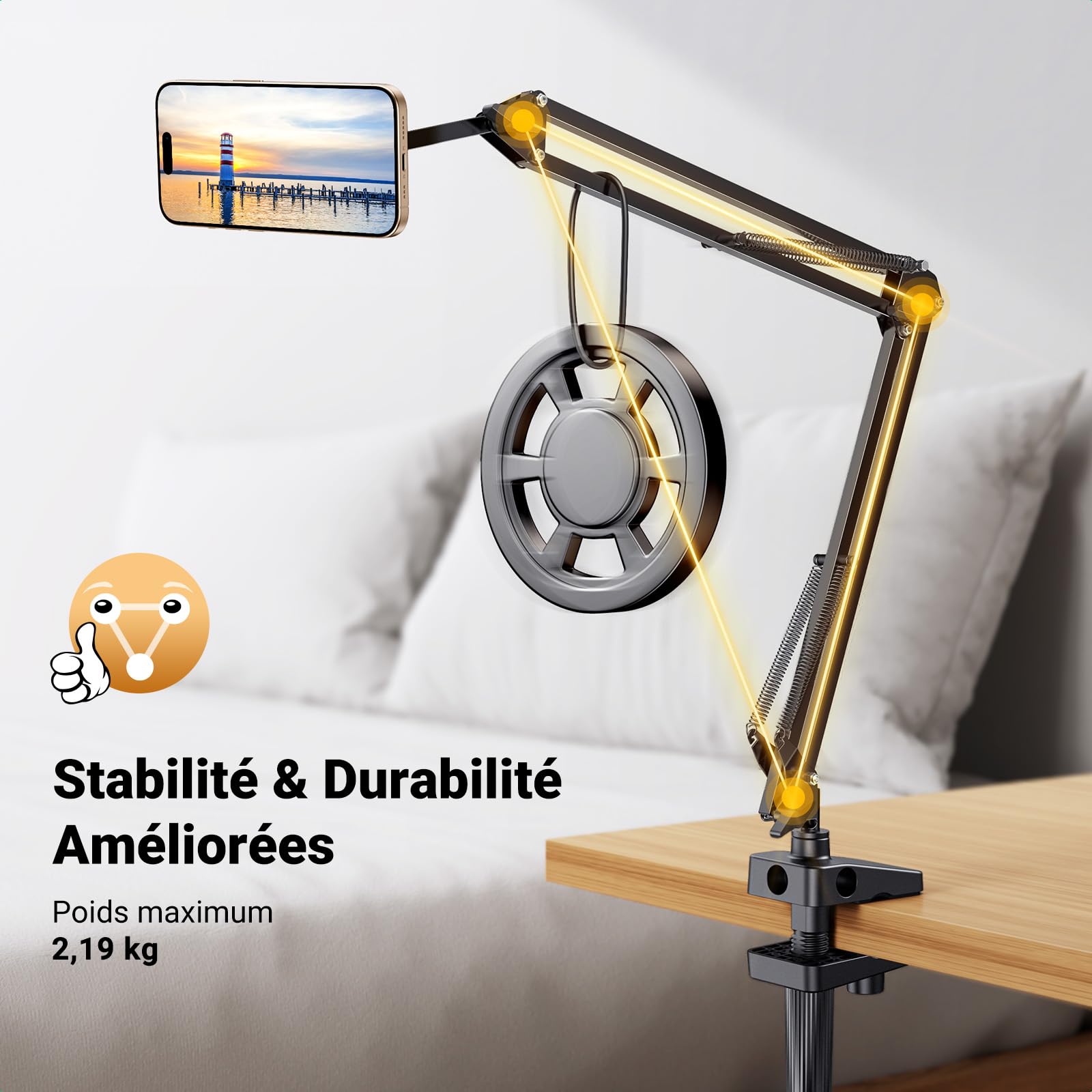 UGREEN Support Téléphone Magnétique Lit Bureau Bras Articulé Flexible Porte Smartphone Aimanté Compatible avec MagSafe iPhone 16 Plus Pro Max 15 14 13 Galaxy S24 Ultra Anneaux Métallique Inclus