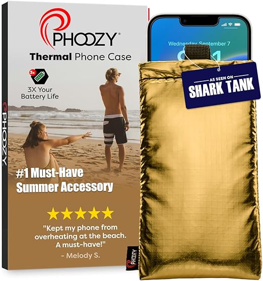 PHOOZY Thermal Phone Case - Apollo Series : Cell Phone Pouch Prevents Overheating from Sun Exposure, Extends Battery Life, Provides Drop Protection and Floats in Water (Large-Gold)