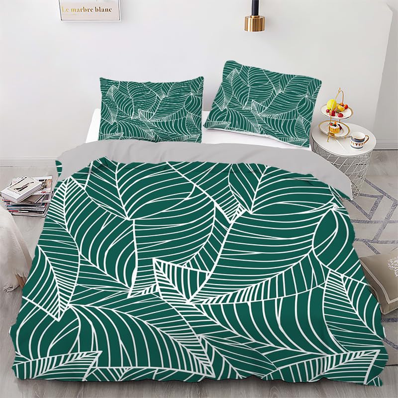Parure de lit 220x240 adulte housse de couette microfibre decoration chambre feuilles