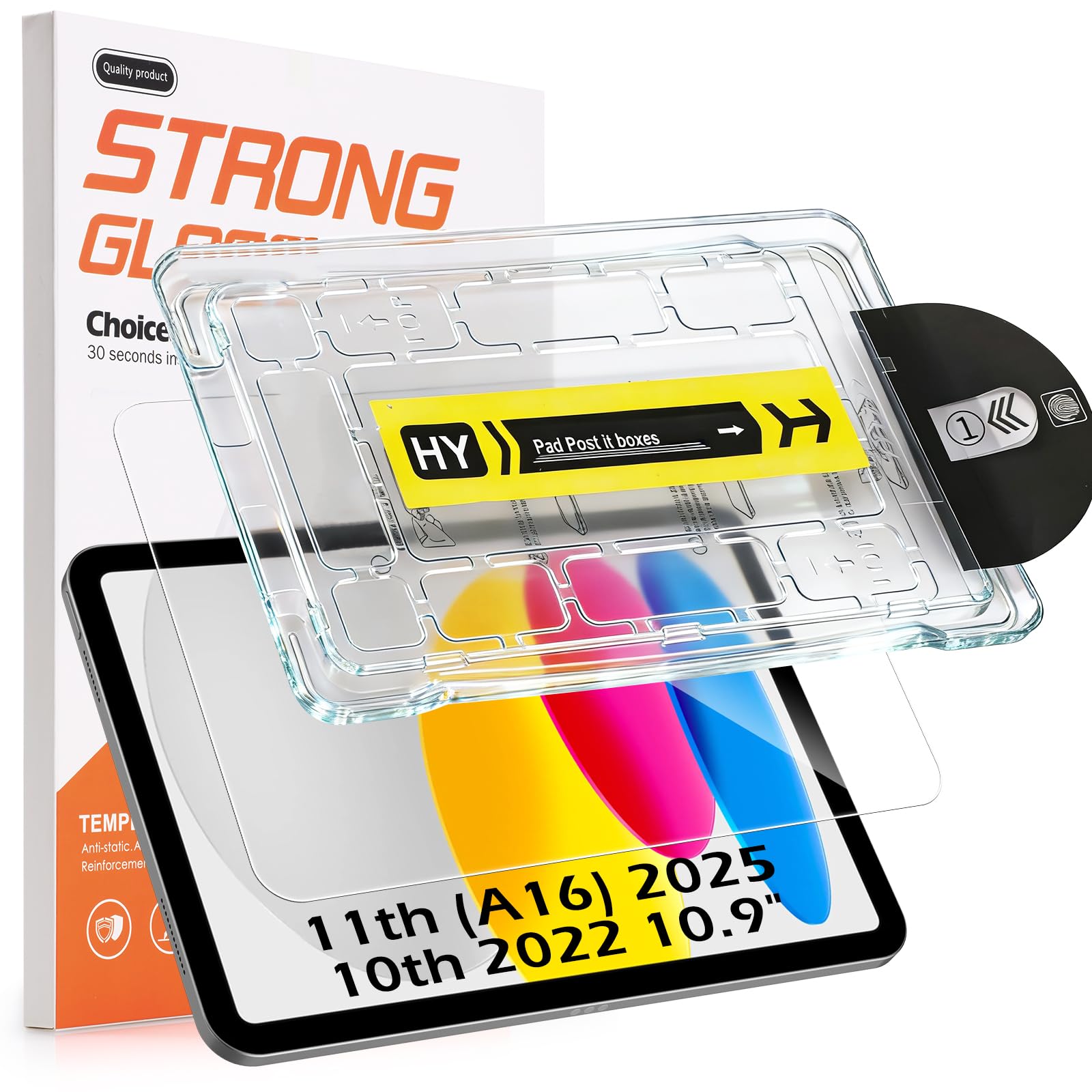 Hianjoo Ochraniacz ekranu kompatybilny z iPad 11. 2025/ 10. 2022 A16 10,9", szkło hartowane z tacą instalacyjną [przejrzystość HD] [twardość 9] [odporne na zarysowania] [łatwa instalacja]