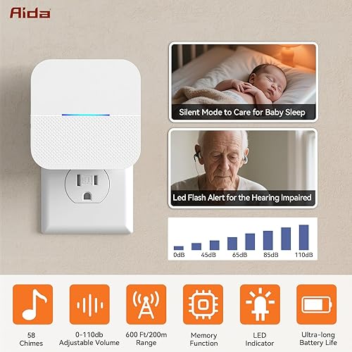 Miniatura 4 de AIDA Alarmas de puerta cuando se abre alarma inalámbrica con sensor de timbre para negocioshogarniños, rango de 600 pies, 58 tonos de llamada, 5