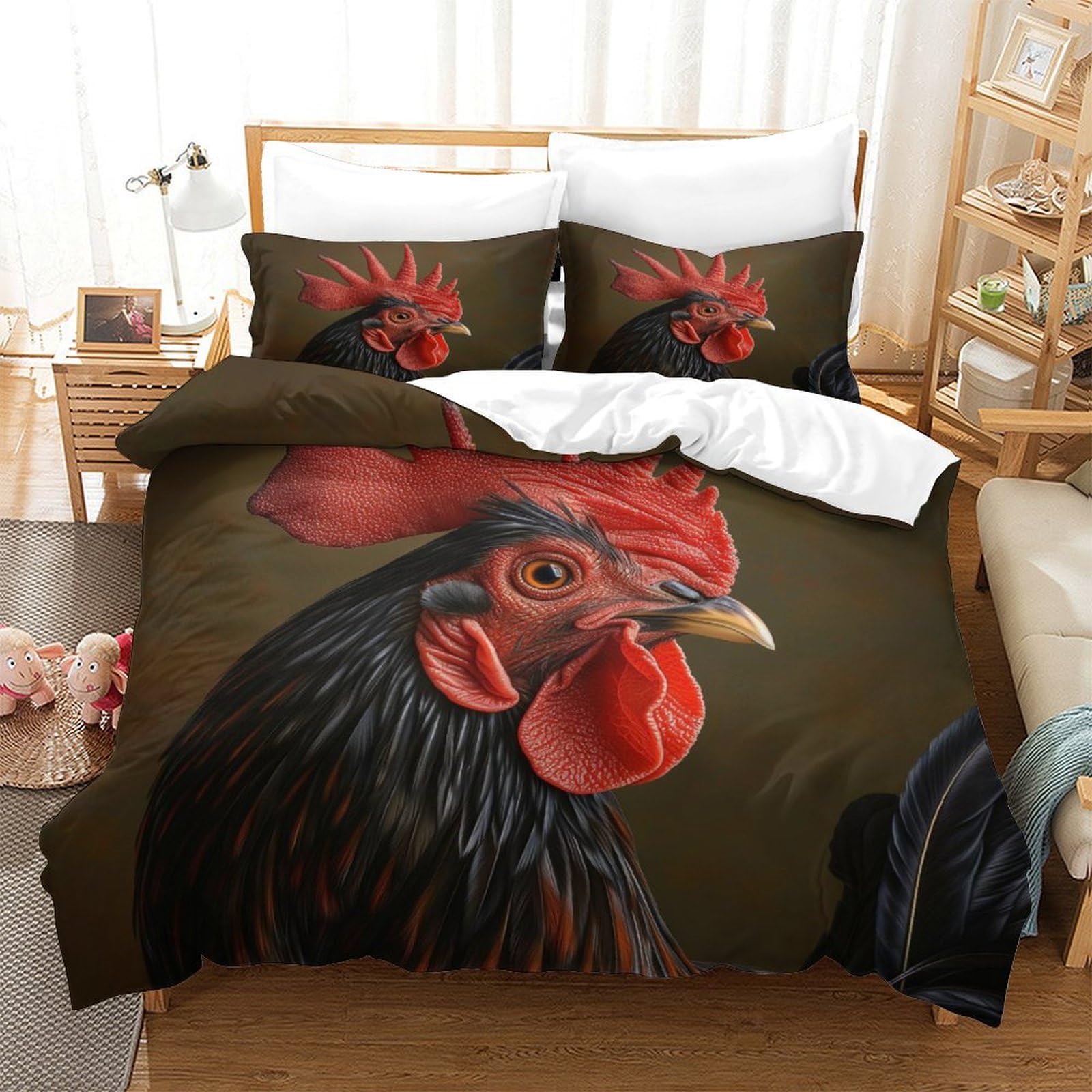 P1s9u7w5y Gallic Rooster-3 3D Printed Rooster Pattern Duvet Cover Set 3Pcs Microfiber Chicken Bedding Set Double（200X200cm）
