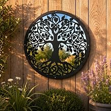 SunCatcher Garden Decor Tree of Life Garden Mirror Round Framed Mirror Outside Rust Resistant Acrylic Fixings Included Gift 33cm / 13 inch