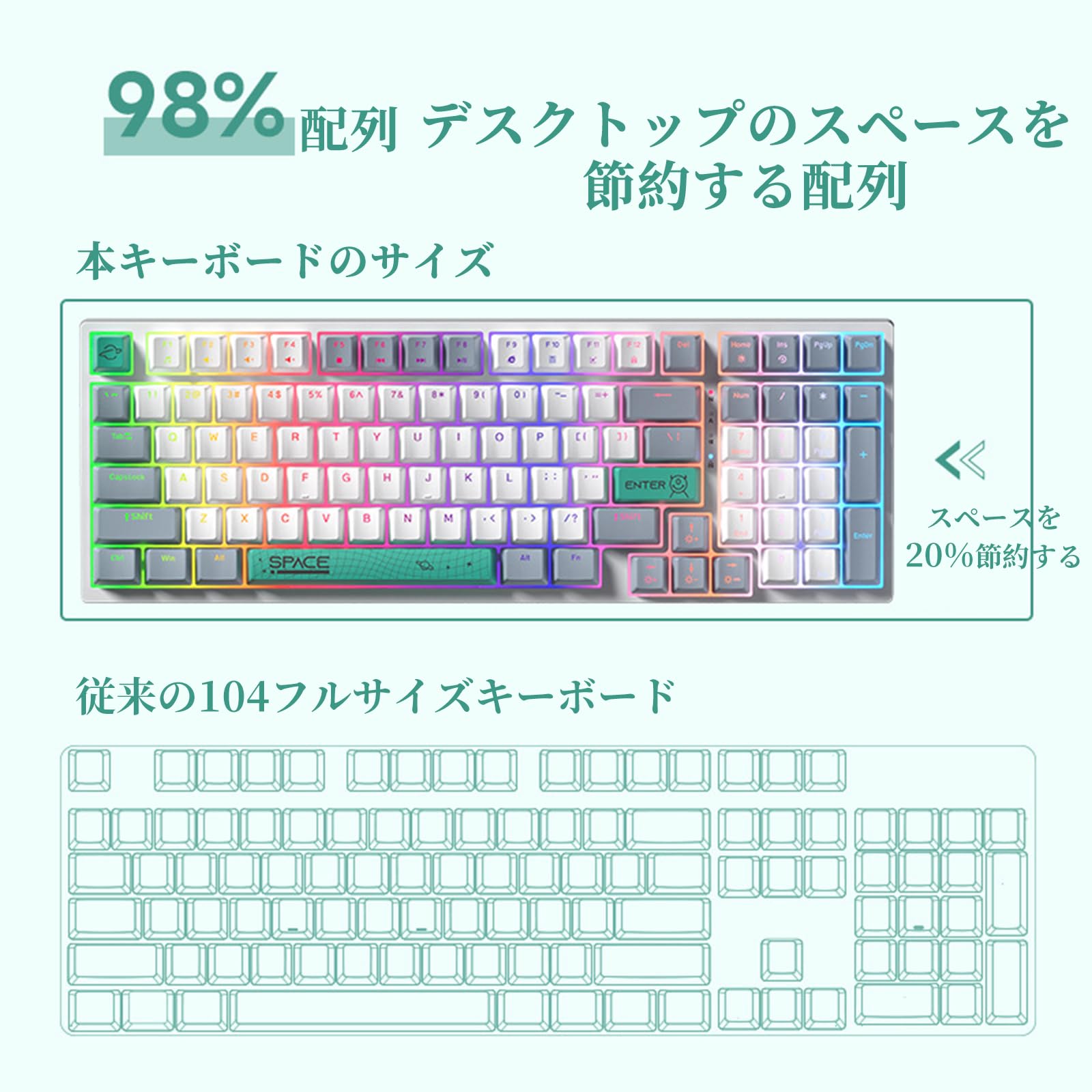 Amazon | G38 98キー スターゲーミングキーボード USB-C