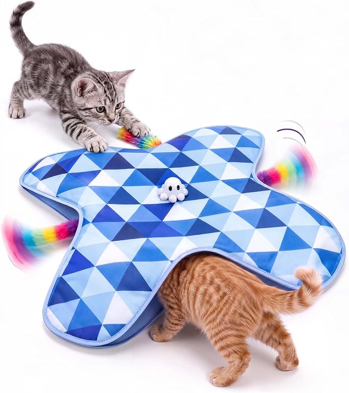 PetBusy Smart Interactive Cat Toys for Indoor Cats Chasing and Pouncing Fun | [Week-Long] Rechargeable Battery, Smart Standby Touch Activated, Automatic Hide &Seek with Rainbow Tail for Hands-Free Play