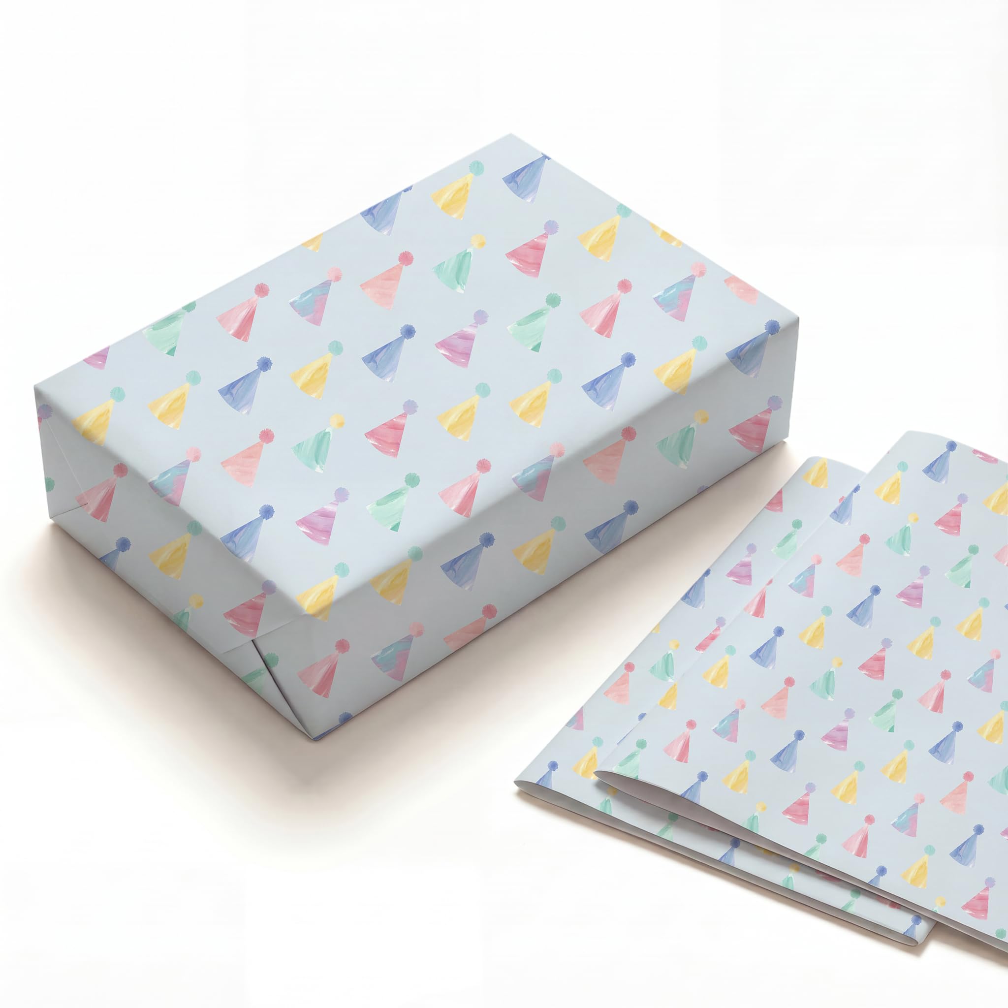 Sweet Cupcake Birthday Wrapping Paper 2 Folded Sheets, Thick Kraft Wrapping Paper for Women Girls, Light Blue Cherry Dessert Print Present Packaging for Baby Kids