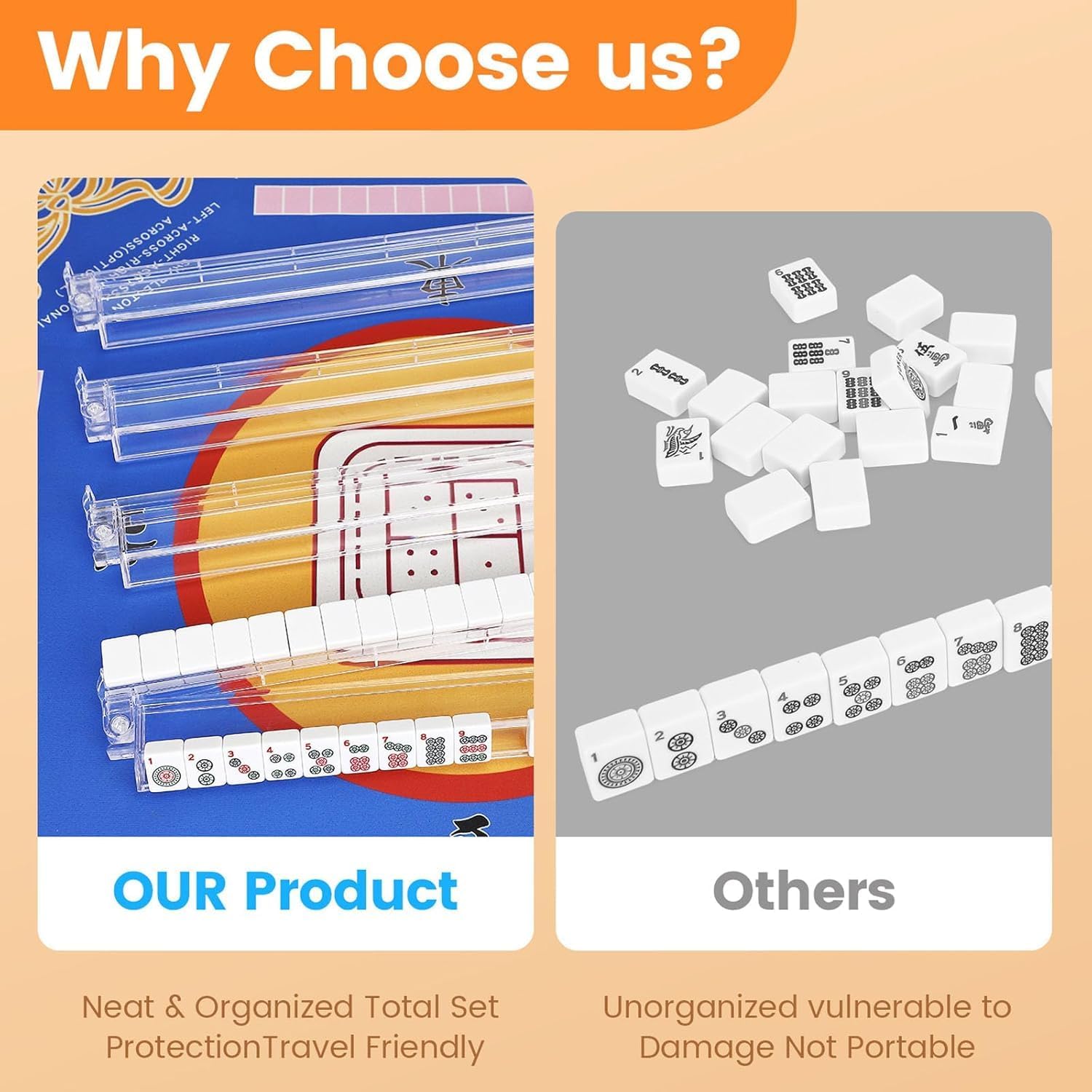 cjc Premium All-in-One Mahjong Racks with Pushers - 4-Piece Modern American Clear Set + 3 Dices, Heavy-Duty Acrylic, No-Assembly for Easy Gameplay​,Clear