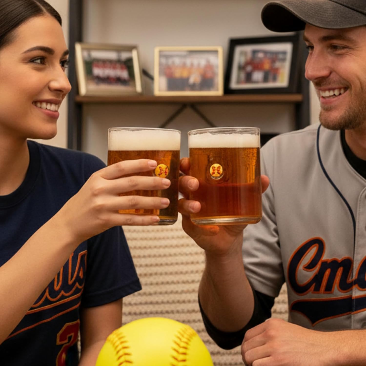 Bokon 2 Pcs 14 oz Softball Icon Glass Cups Sport Icon Juice Glass Old Fashioned Hand Blown Drinking Cups Drinkware Gift Set for Party Decoration Friends Lovely Gifts