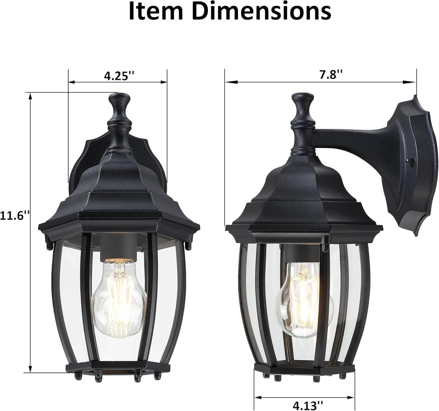 LIT-PaTH Outdoor Wall Lantern, Wall Sconce as Porch Lighting Fixture with E26 Medium Base Max 60W, Aluminum Housing with Glass Shade, Matte Black Finish