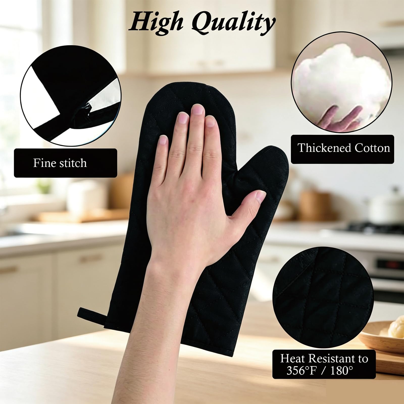 Topflappen Handschuhe Und Topflappen, 4-teiliges Set Hitzebeständig, Ofenhandschuhe Für Kochen Backen Grillen, Topfhandschuhe Bis 230°C, Schwarz Küche, Haushalt & Wohnen