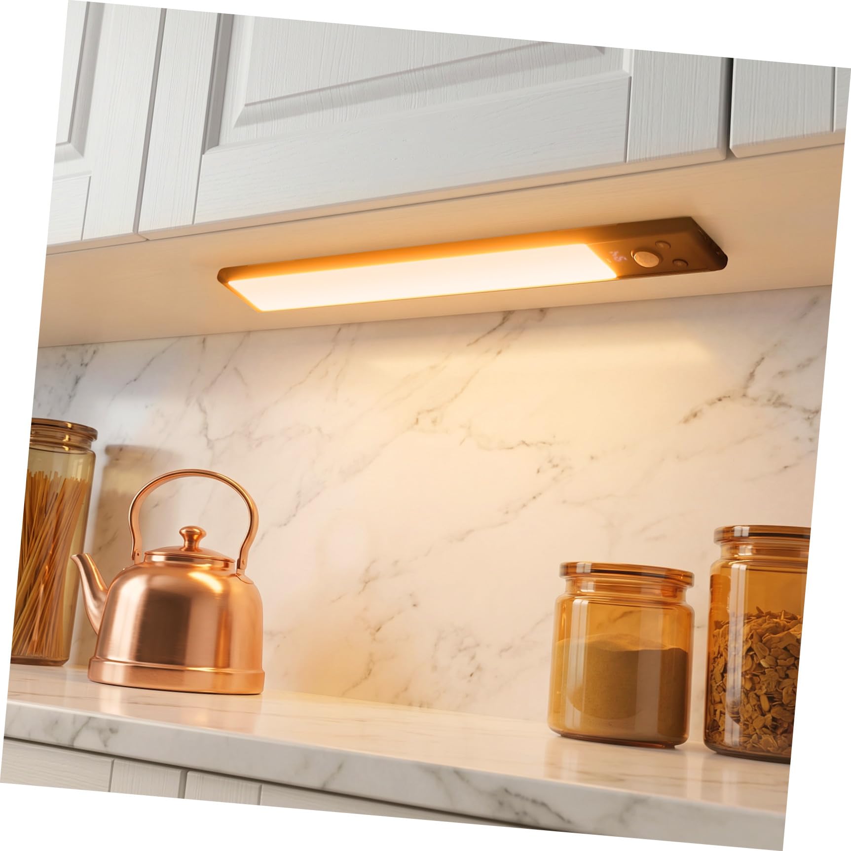 Operitacx Soimiss 4 Stück Schwarz LED Bewegungssensor Schrankleuchte mit Aluminiumlegierung und Kunststoff Batteriebetriebene Unterbauleuchten für Küchen und Flur Kompakte Design