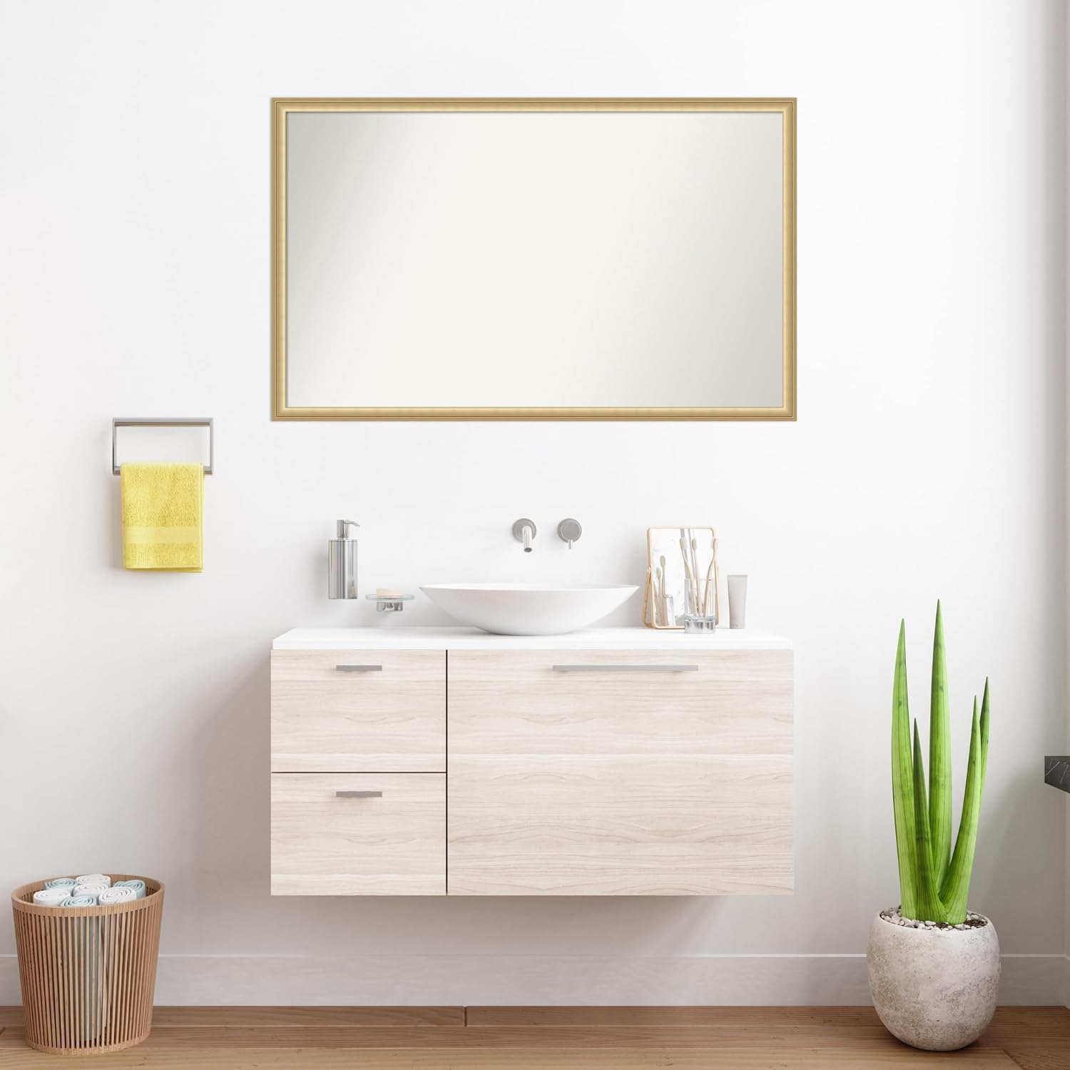Amanti Art Gold Bathroom Mirror for Over Sink, 26x42 Custom Made Florence Gold Rectangle Vanity Mirror, Large Casual Wood Frame, Hangs Horizonally and Vertically, Wall Decor