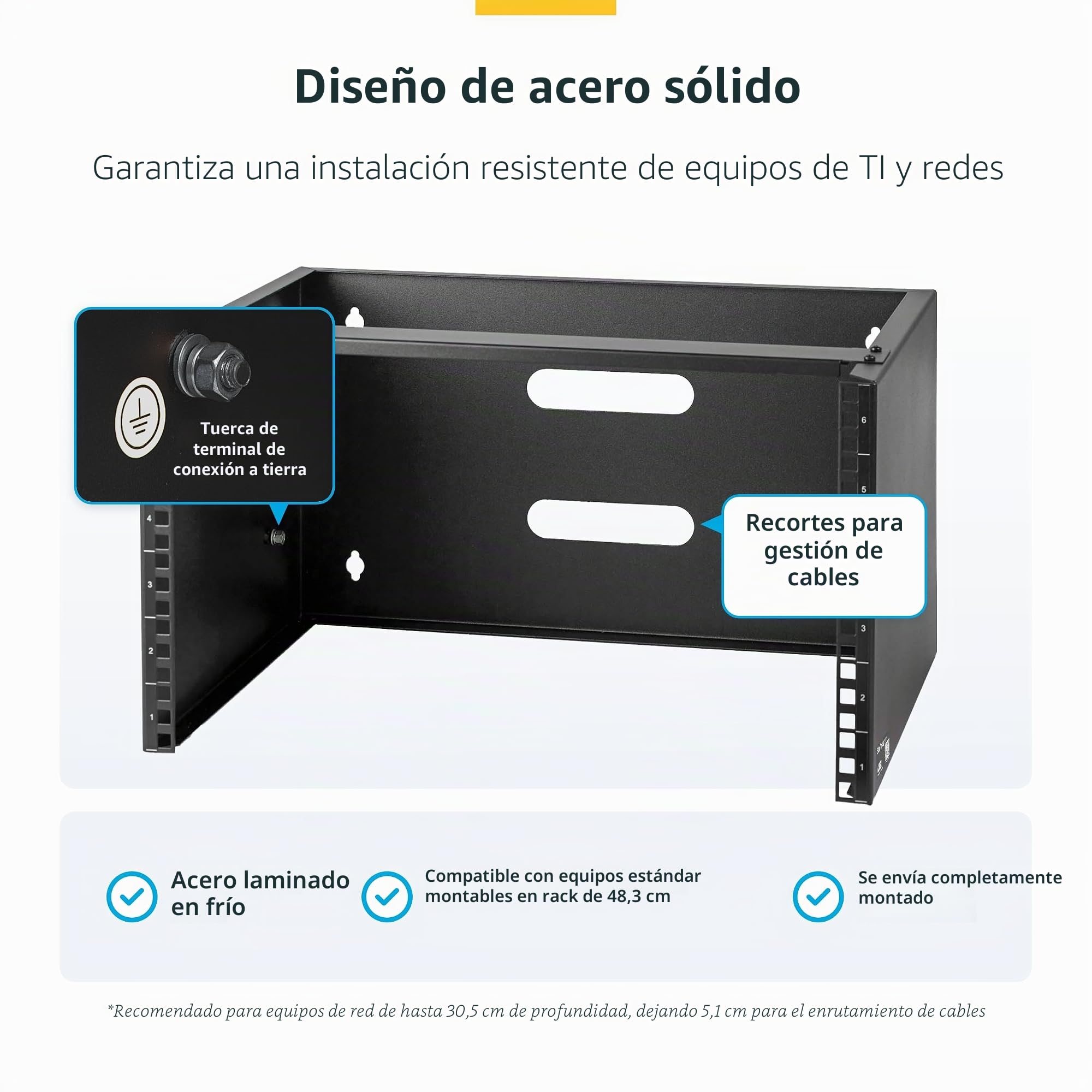 StarTech.com Rack Soporte de Montaje en Pared de 6U y 13,78in de Profundidad - Rack Horizontal para Patch Panel de Parcheo y Equipos de Servidor - con Capacidad de Carga de 19,9Kg - Negro (WALLMOUNT6)