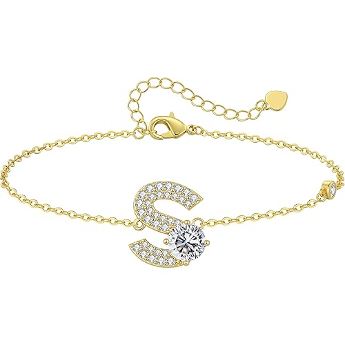 CDE Initial Bracelets for Women Adjustable Dainty Letter A-Z Bracelet Fashion Bracelet Charm Jewelry Birthday Anniversary Valentines Gifts for Her Girlfriend Mom Wife