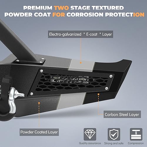 Miniatura 5 de FINDAUTO Parachoques delantero apto para Jeep Cherokee 1983-2001 con placa de cabrestante, luces LED y anillos en D, mejorado, texturizado