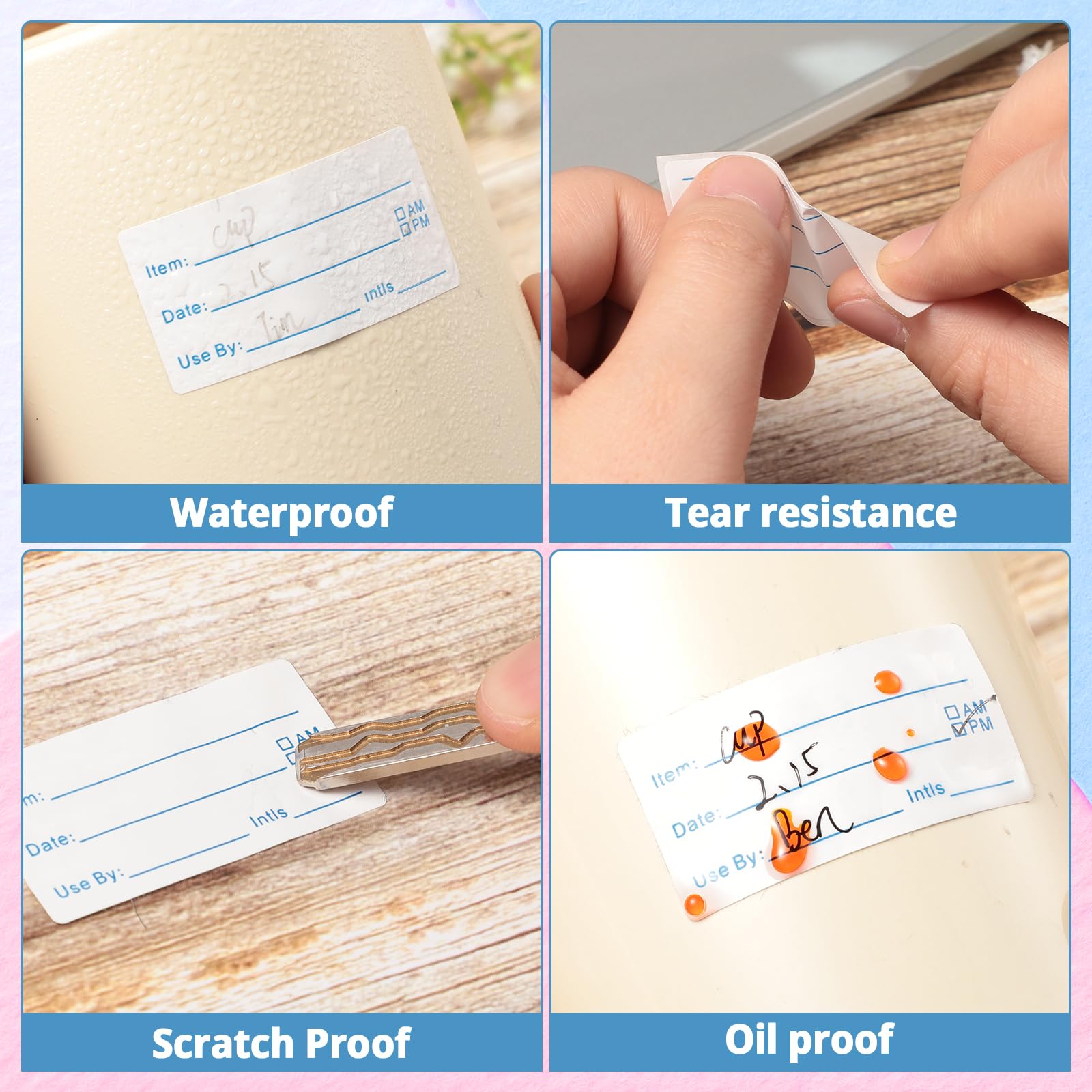 Lot de 8 rouleaux de 4000 étiquettes amovibles pour congélateur - 2,5 x 5,1 cm - Étiquettes alimentaires pour réfrigérateur - Étiquettes pour récipients alimentaires - Facile à écrire