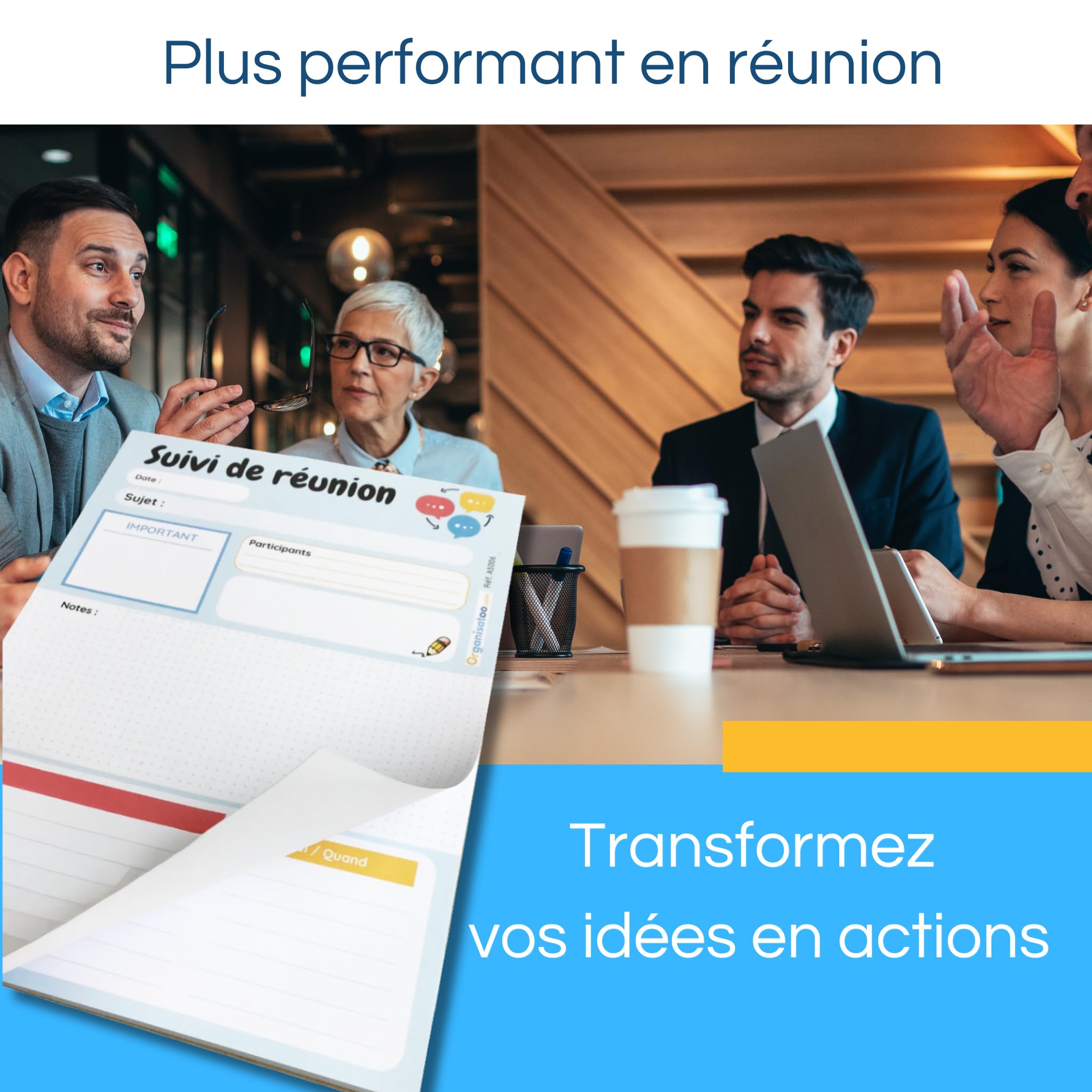 Bloc-notes suivi de réunion A5 50 pages détachables pour équipe managers entrepreneurs