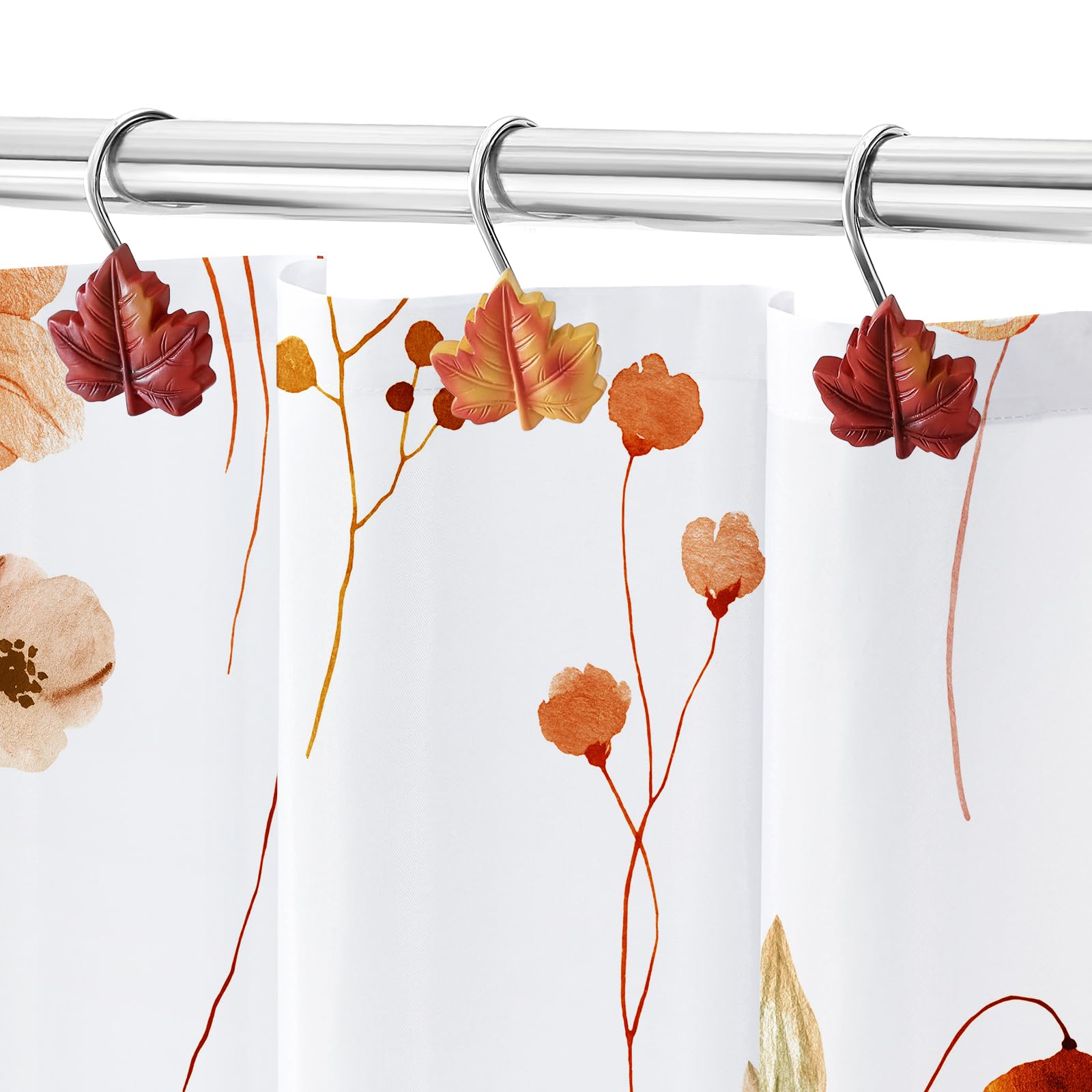 12-Pack Maple Leaf Shower Curtain Hooks – Autumn Fall Decor, Rust-Resistant Metal Rings For Bathroom Farmhouse Style