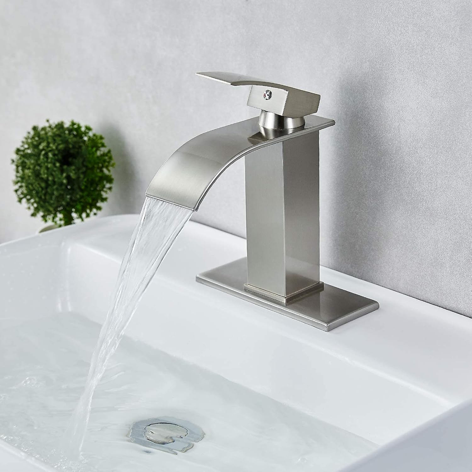 Airuida Brushed Nickel Wall Mount Bathtub Faucet With Ceramic Handheld Shower Sprayer Matching with Waterfall Bathroom Faucet Brass Single Handle