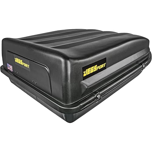 JEGS Rooftop Cargo Carrier for Car Storage - Large Roof Rack Style Carrier - Heavy Duty Weatherproof Storage - Made in USA - 18 Cubic Ft - 110 Lb Capacity - Aero Hard Shell