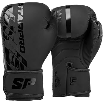 Starpro Matte Black Boxing Gloves - Faux Leather - Training, Sparring and Kickboxing Gloves for Men and Women - 8oz 10oz 12oz