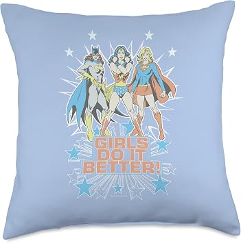 Wonder Woman Supergirl Batgirl Girls Do It Better Throw Pillow, 18x18, Multicolor