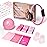 LIONSCOOL Pilates Ring Set - 14 Anti-Deformation Magic Circle with Padded Handles, Mini Ball, Resistance Bands, Guide & Bag (Pink Pro)