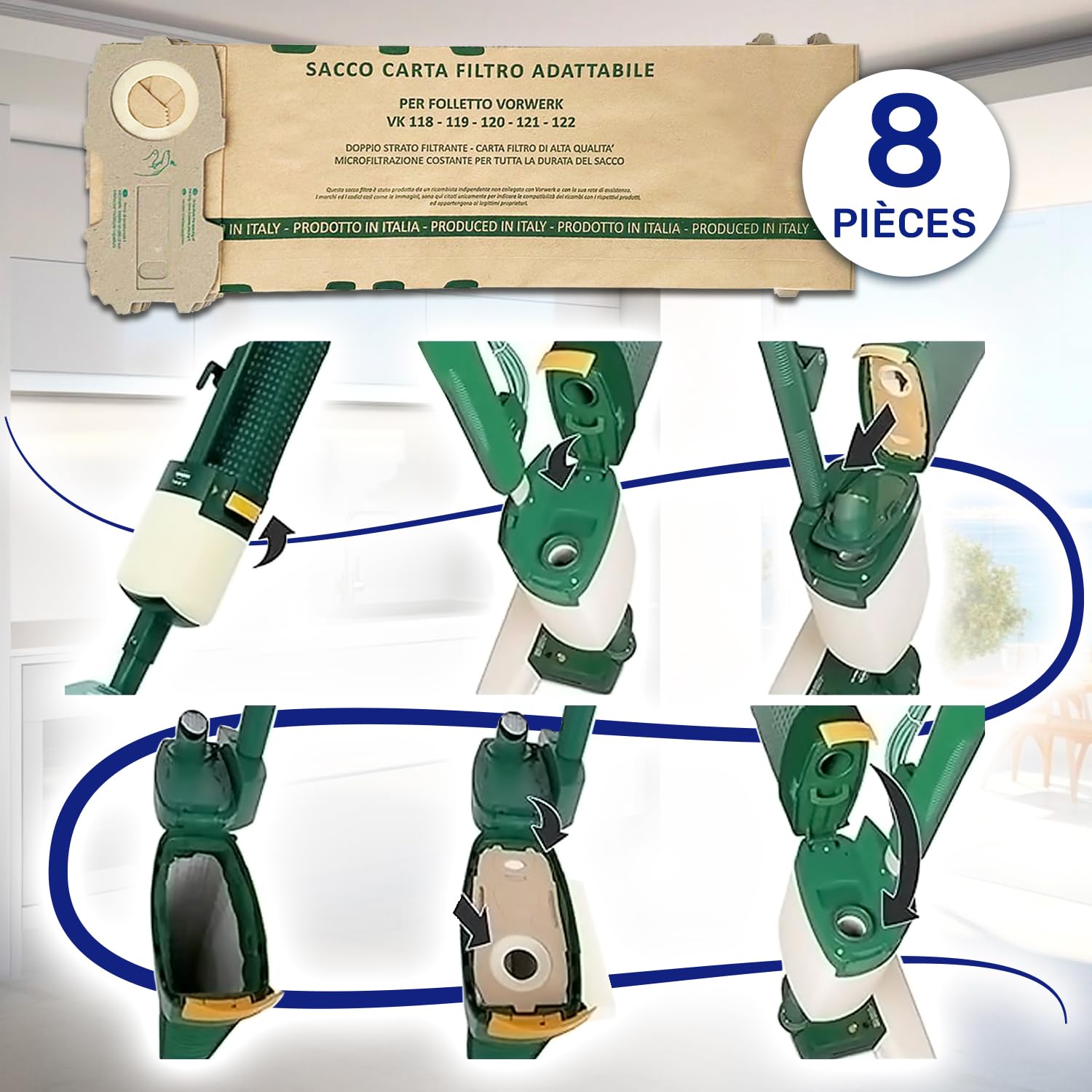 8 SACCHI SACCHETTI CARTA ADATTABILE ASPIRAPOLVERE FOLLETTO - Foto 6