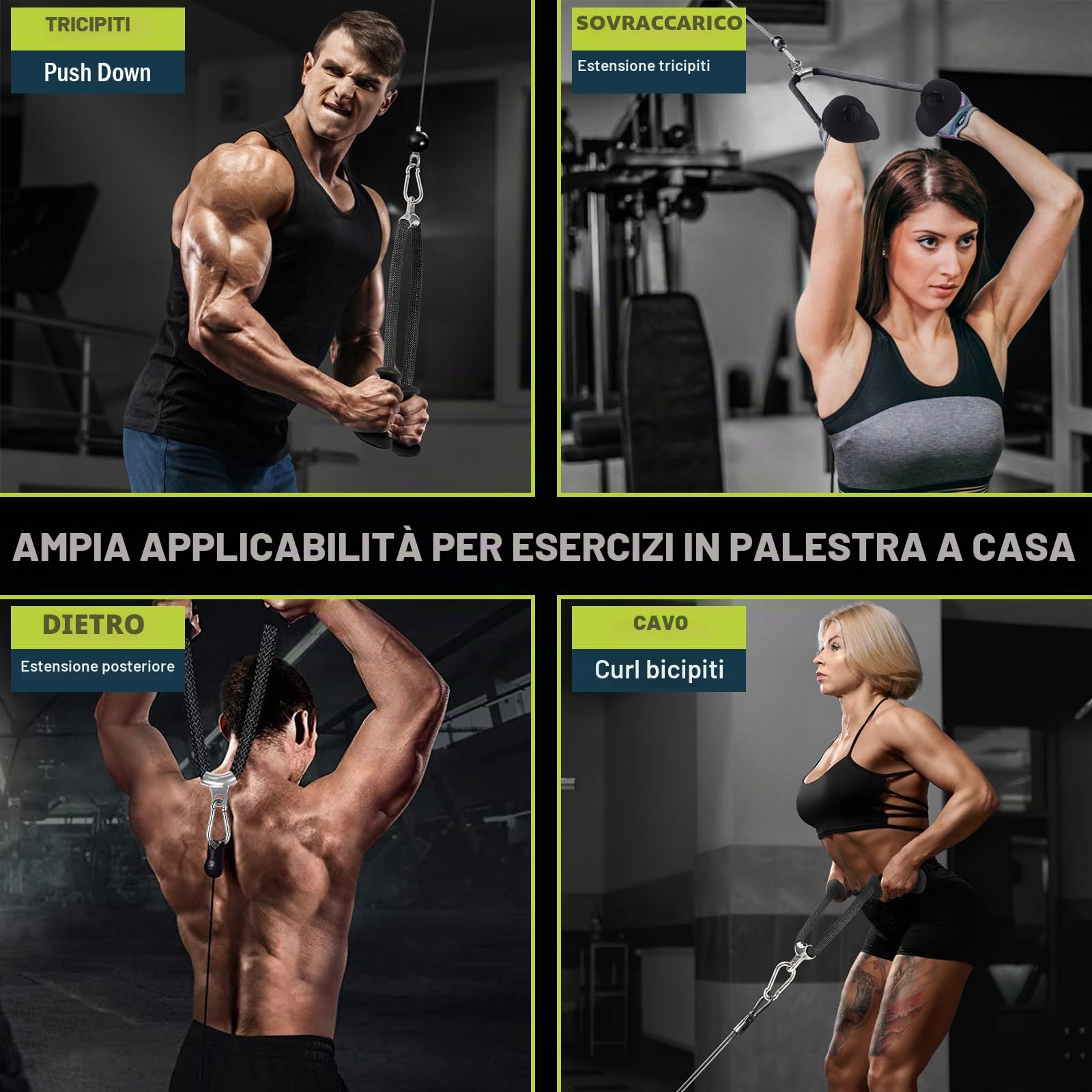 DASKING Corda Tricipiti per Cavi, Attrezzo Palestra Morbido per Lat Machine e Curl Bicipiti - Impugnatura Ergonomica Antiscivolo per Allenamento Sicuro - Accessorio Fitness per Home Gym e Bodybuilding