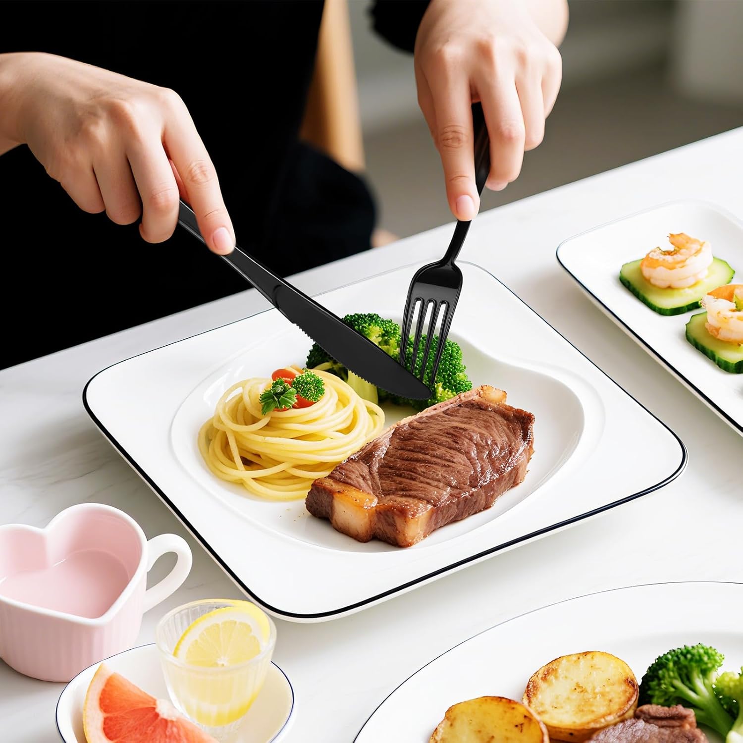 300 Count Black Disposable Plastic Silverware Set - Bulk Cutlery Set with 100 Forks, 100 Spoons, 100 Knives - Utensils for Wedding, Birthday Party, Halloween & Catering Supplies