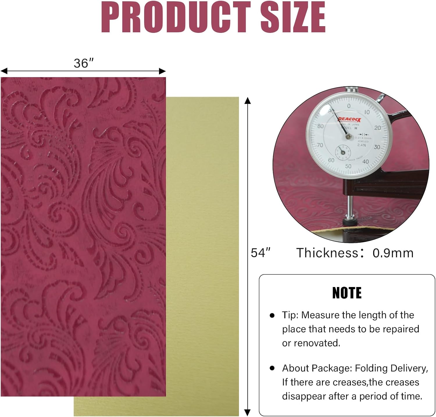 Faux Leather Fabric, 54"x36" Thick Durable Synthetic Upholstery Embossed Leather Vinyl, Soft Smooth Waterproof Durable, Replacement Renovate for Wallets, DIY Project, Furniture, Car Seat 1 Yard-Rose