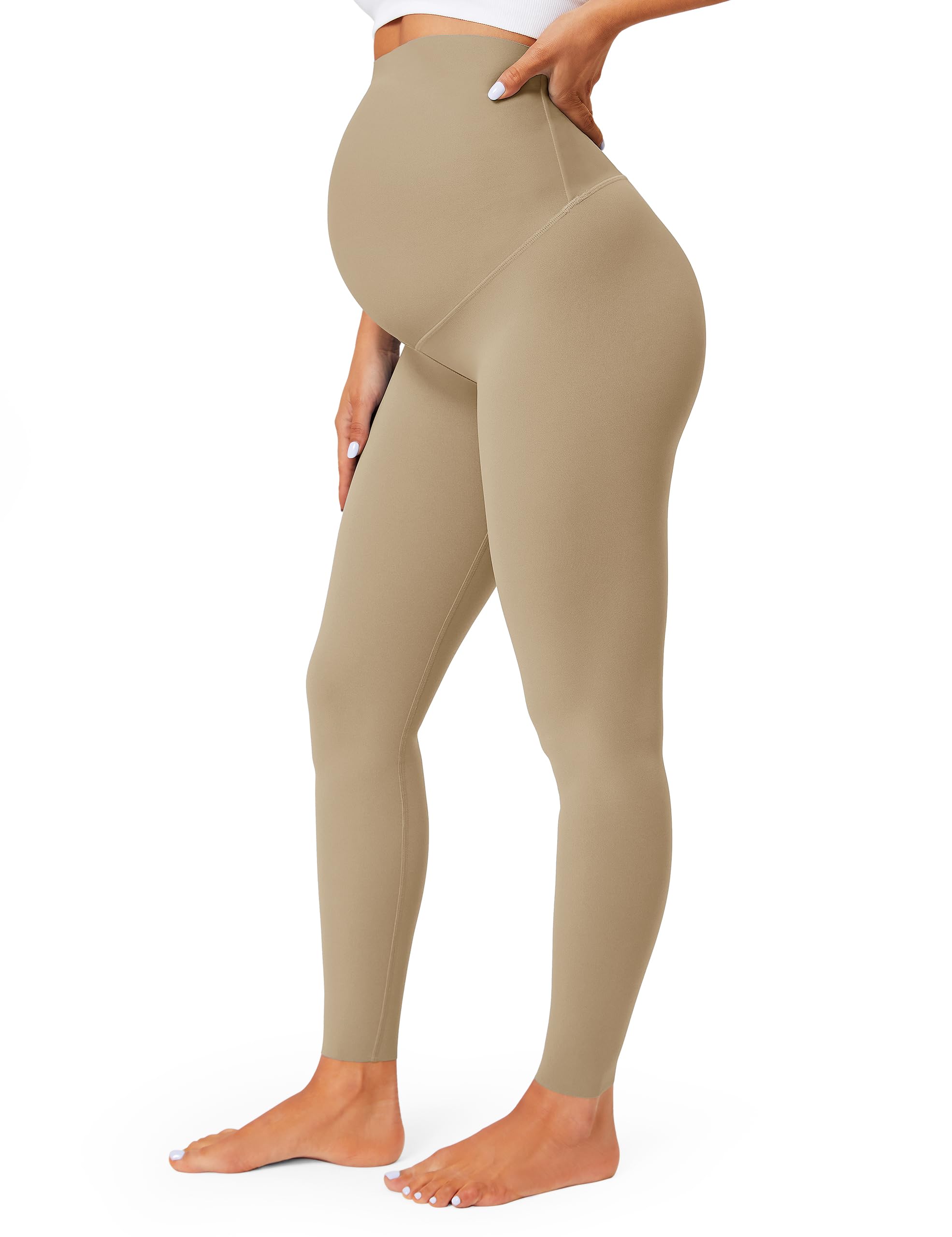 BAaydi Maternity Leggings - Over Bump Gym & Sports Pregnancy Workout Leggings - Buttery Soft Yoga Pants - Khaki