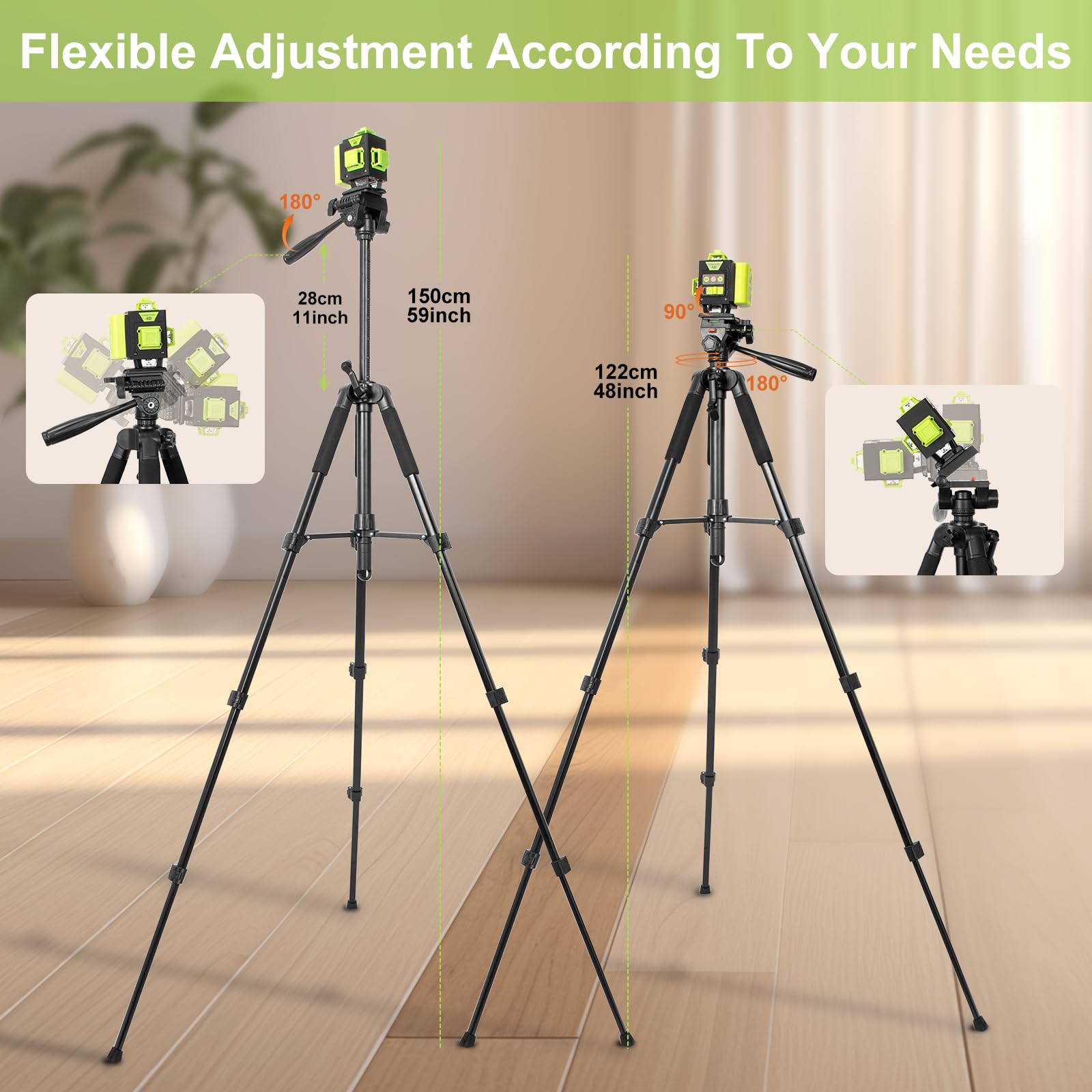 【avec Trépied】Niveau Laser 4 x 360°, 16 Lignes Vert Laser Chantier Professionnel pour la Construction et l'Accrochage de Photos, Autonivellement, Batterie Rechargeable