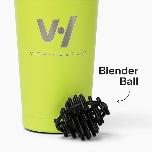 Miniatura 6 de VitaHustle Vaso agitador de acero inoxidable con tapa de rosca, a prueba de fugas, bola de licuadora, perfecta para batidos de proteínas o después