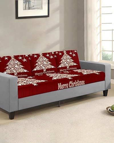 Miniatura 2 de Fundas de cojín rojas para sofá con diseño de árbol de Navidad, funda elástica para sofá con parte inferior elástica, fundas de sofá con diseño de