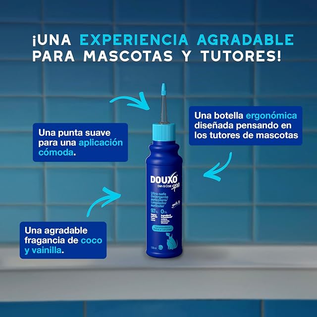 Foto 5 de 8 de DOUXO® Skin & Coat SPA - Limpiador de Orejas para Perros y Gatos Ultra-Safe, 120 ml, disuelve Suavemente…