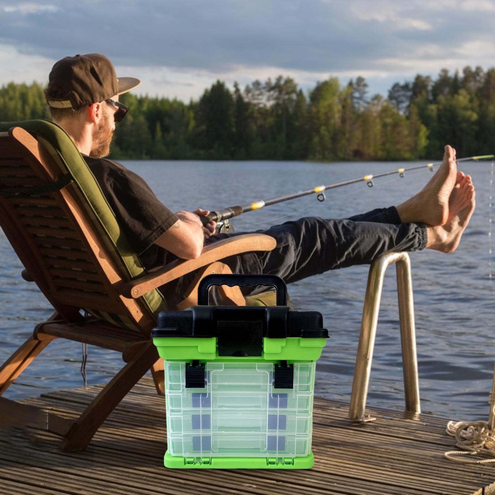 Caja de aparejos de pesca, almacenamiento de señuelos de 4 capas, organizador portátil de cebo y anzuelo, accesorios de pesca versátiles para mar y agua dulce, 28 x 17,50 x 27 cm