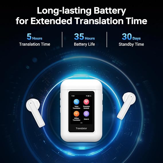 Anfier A8 AI Translation Earbuds Real Time, ChatGPT Translator Device in 144 Languages, Audifonos Traductores Ingles Espanol Real-time No APP Required, Offline Language Traductor for Travel (White)