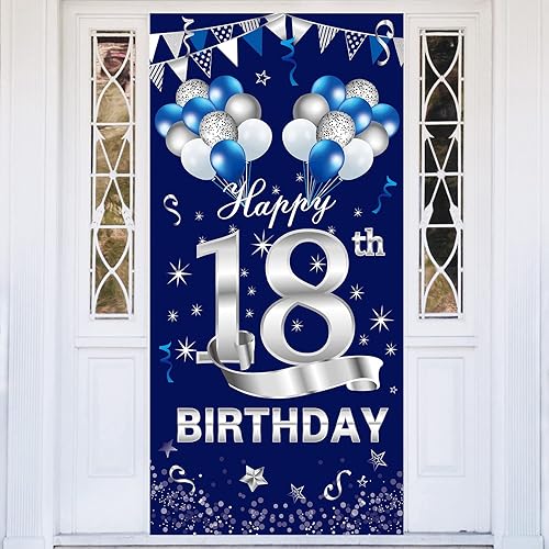 Miniatura 7 de Cartel azul plateado para puerta de cumpleaños número 16, decoración para puerta de cumpleaños de 16 años, suministros de fiesta para niños,