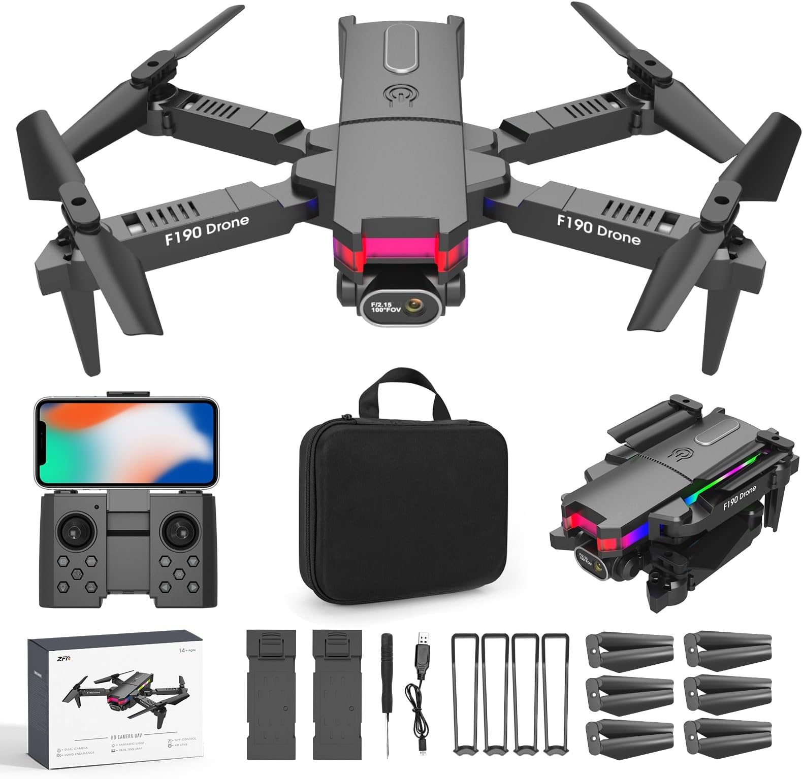 FPV Drone With Daul 4K FPV Camera Headless Mode One Key Takeoff/Landing RC Quadcopter for Adults Remote Control Mini Drone with Cool Lights Gifts for Men