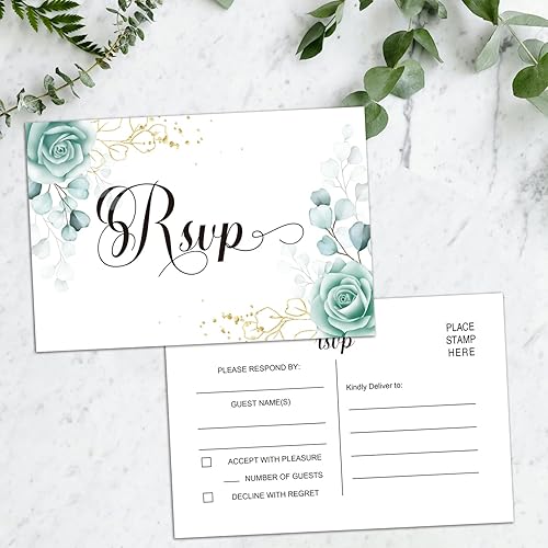 Miniatura 2 de 50 tarjetas florales de RSVP para bodas, postal de respuesta, tarjeta de respuesta para cumpleaños, despedidas de soltera y baby shower,