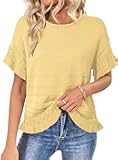 Dokotoo Women’s Short Sleeve Sweaters Oversized Summer Casual Ruffled Hem Knit Pullover Tops Cute Solid Color Crochet Blouses