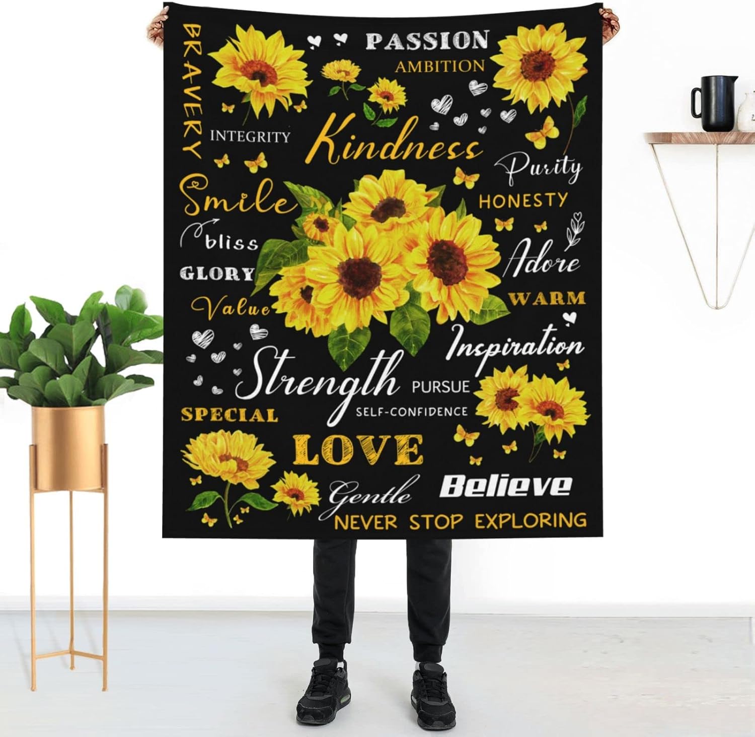 Sunflower Gifts for Women, Valentine's Day Gifts for Her, Sunflower Positive Healing Throw Blanket, Birthday for Women Mom, Soft Flannel Sunflowers Blankets Decorations 50'‘x60’' - Image 7
